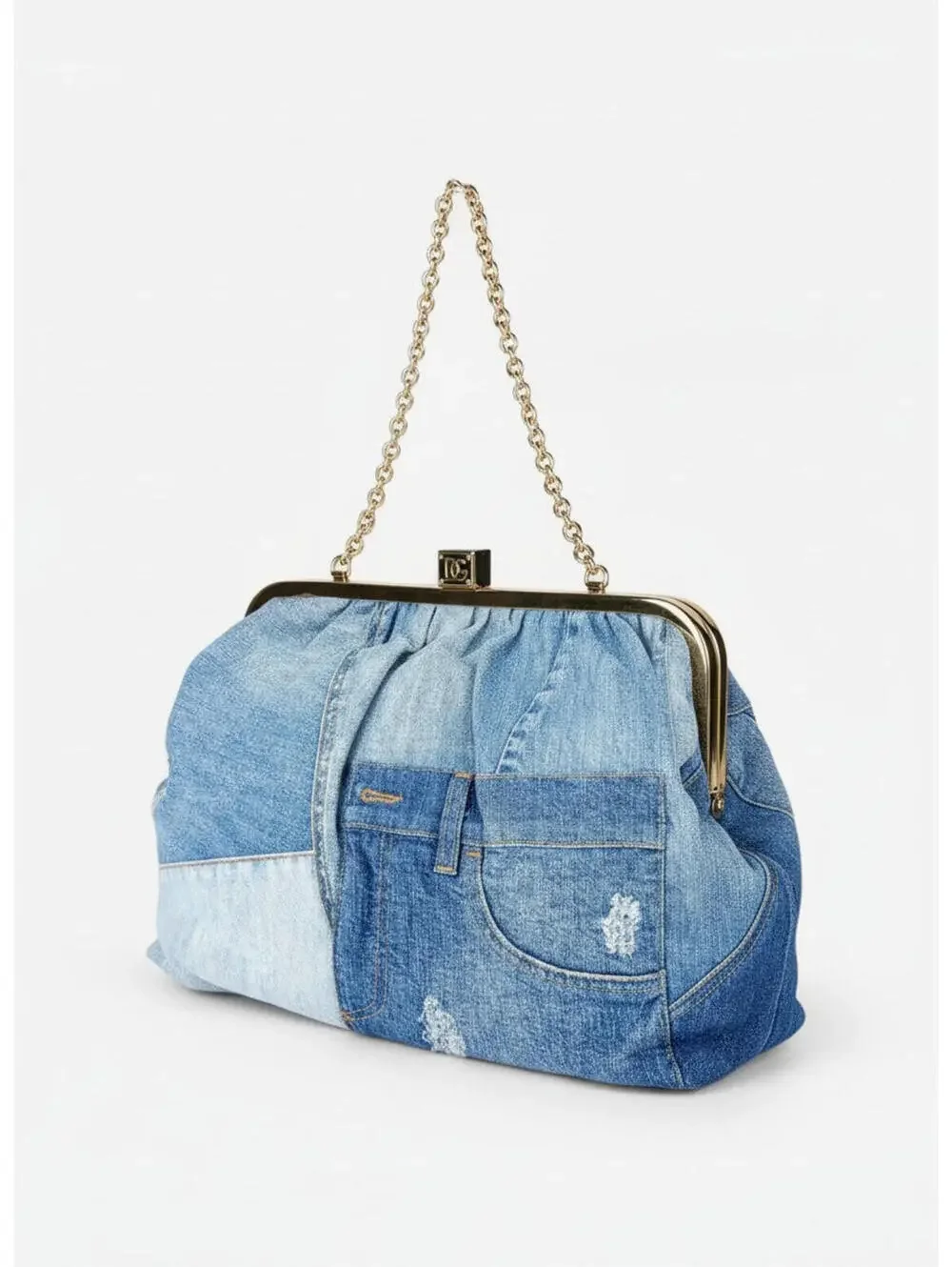Dolce & Gabbana Patchwork Denim Frame Bag Gold Chain | Rare Collector NWT - Picture 2 of 9